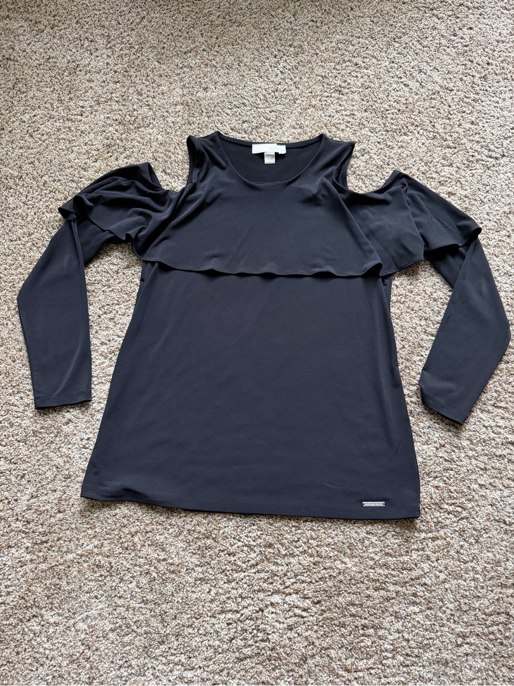 Michael Kors Black Cold-Shoulder Long Sleeve Top